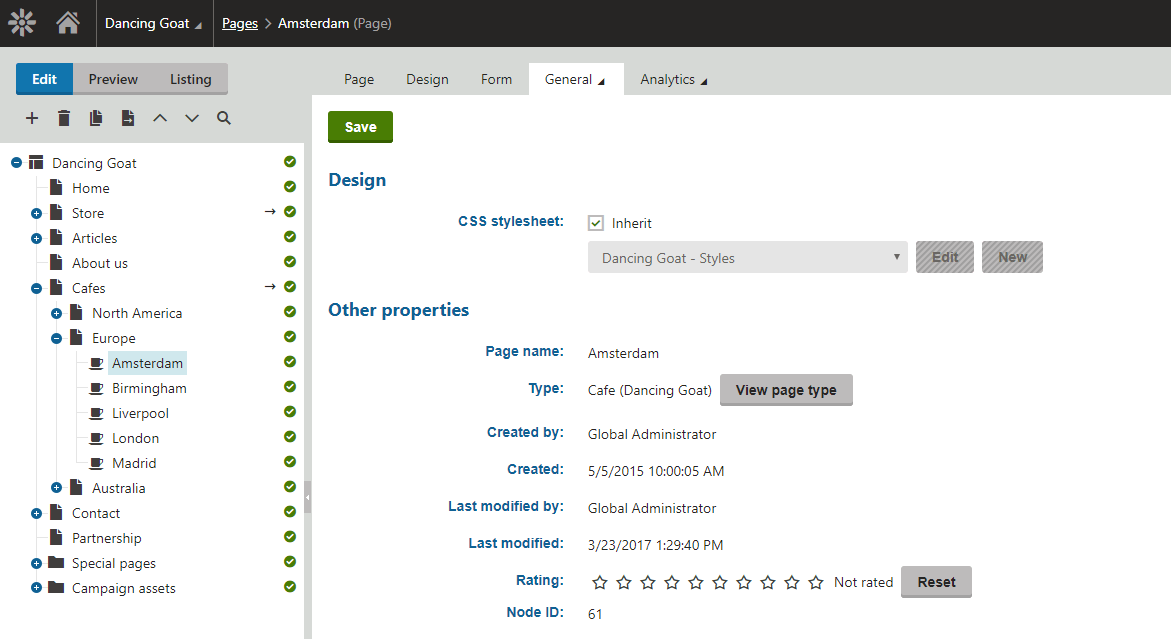 An additional button has been added next to the page type name