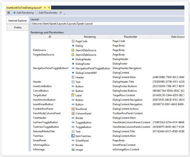 The presentation layer of the dialog configurable through Sitecore Rocks
