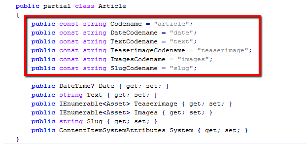 Example of the generated constant members