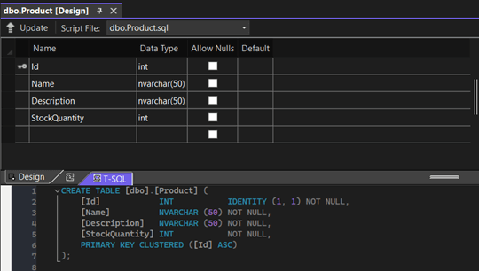 Product table design with T-SQL script